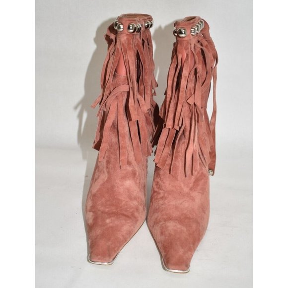 $250 Jeffrey Campbell Trotting Ankle Boot FRINGE SILVER STUD SUEDE ROSE 8 (ME34) - Picture 3 of 7